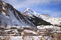 Gergeti and Mount Kazbek in winter Royalty Free Stock Photo