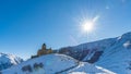 Gergeti Trinity Church and the afternoon sun, Kazbegi, Georgia