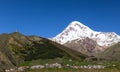 Gergeti Trinity Church and Mount Kazbek. Georgia. Royalty Free Stock Photo