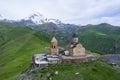 Gergeti Trinity Church Tsminda Sameba, Holy Trinity Church near the village of Gergeti in Georgia, under Mount Kazbegi Royalty Free Stock Photo