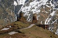 Gergeti Trinity Church (Tsminda Sameba), Holy Trinity Church near the village of Gergeti in Georgia, under Mount Kazbegi Royalty Free Stock Photo