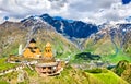 Gergeti Trinity Church under Mount Kazbegi in Georgia Royalty Free Stock Photo