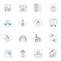 Geriatric care linear icons set. Aging, Elderly, Dementia, Alzheimer's, Palliative, Hospice, End-of-life line vector