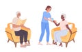 Geriatric nurse caring about seniors semi flat color vector characters