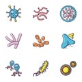 Germ icons set, cartoon style