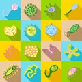 Germ and pathogen icons set, flat style Royalty Free Stock Photo