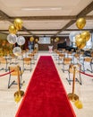 German Abitur Graduation party room decoration and Award sculptures red carpet preparations for surprise party