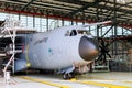 German Air Force Airbus A400M military transport plane in a hangar at Wunstorf air base. Germany - Jun 9, 2018