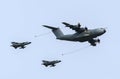 German Air Force Airbus A400M transport plane aerial refuelling Royalty Free Stock Photo