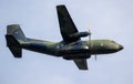 German Air Force Transall C-160 cargo airplane in flight over Berlin-Schonefeld airport. Germany - April 27, 2018 Royalty Free Stock Photo