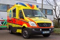 German ambulance vehicle stands on hospital