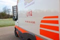 German ambulance vehicle stands on hospital