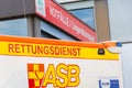 German ambulance vehicle stands on hospital