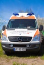 German ambulance vehicle stands on tractor show