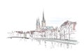 German antient city view sketch illustration