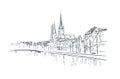 German antient city view vector sketch illustration