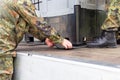 Army soldier lashed cargo with lashing material