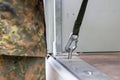 Army soldier lashed cargo with lashing material Royalty Free Stock Photo