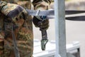 Army soldier lashed cargo with lashing material