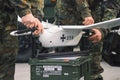 German Army soldiers preparing a Aladin UAV military portable drone