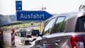 German autobahn traffic jam exit sign