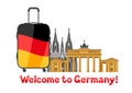 German background design with suitcase.