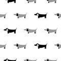 German badger-dog silhouette seamless vector monochrome pattern.