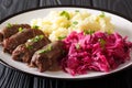 German beef rouladen recipe, along with mashed potato and red ca Royalty Free Stock Photo