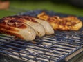 german bratwurst pork sausage cooking on a barbecue grill Royalty Free Stock Photo