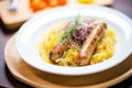 german bratwurst with sauerkraut and mustard Royalty Free Stock Photo