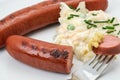 German Bratwurst sausage with coleslaw
