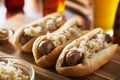 German bratwursts and sauerkraut with beer Royalty Free Stock Photo