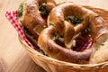 German Brezel pretzel with chives and butter Royalty Free Stock Photo