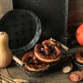 German Brezel pretzel with salt on wooden background Royalty Free Stock Photo