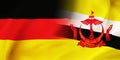 German,Brunei flag together.Germany,Brunei waving flag background