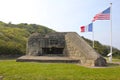 German Bunker, Omaha Beach, American and French Flags