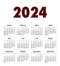 German Calendar grid bold digits for 2024. MF