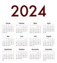 German Calendar grid regular digits for 2024. MF