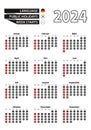 German calendar 2024 with numbers in circles, week starts on Sunday