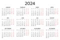 2024 german calendar. Printable, editable vector illustration for Germany. 12 months year kalender