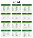 2024 german calendar. Printable, editable vector illustration for Germany. 12 months year kalender