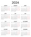 2024 german calendar. Printable, editable vector illustration for Germany. 12 months year kalender