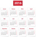2016 German calendar Royalty Free Stock Photo