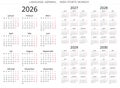 German calendars for 2026, 2027, 2028, 2029, 2030. Vector year illustrations Germany Royalty Free Stock Photo