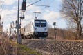 German cargo train drives on tracks