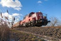 german cargo train drives on tracks