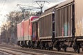 german cargo train drives on tracks