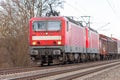 German cargo train drives on tracks