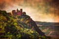 German Castle on hillside with vintage texture Royalty Free Stock Photo