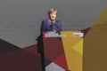 German chancellor angela merkel talking in siegen germany